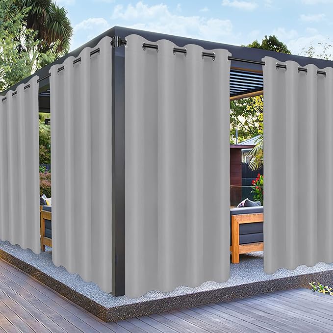 PureFit Outdoor Curtains for Patio Waterproof Weatherproof, UV Resistant Outside Curtains for Gazebo, Front Porch, Pergola, Sun Blocking Privacy Curtain, 52W x 84L inch, 1 Panel, Light Gray PureFit