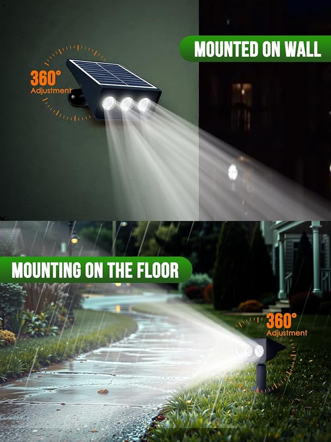 Solar spot Lights Outdoor IP65 Waterproof Solar spotlights 3 Lighting Modes Tree Lights for Outdoor Yard Garden Auto On/Off Wall Lights for Walkway Driveway Garage 6 Pack (Warm White MDTlight