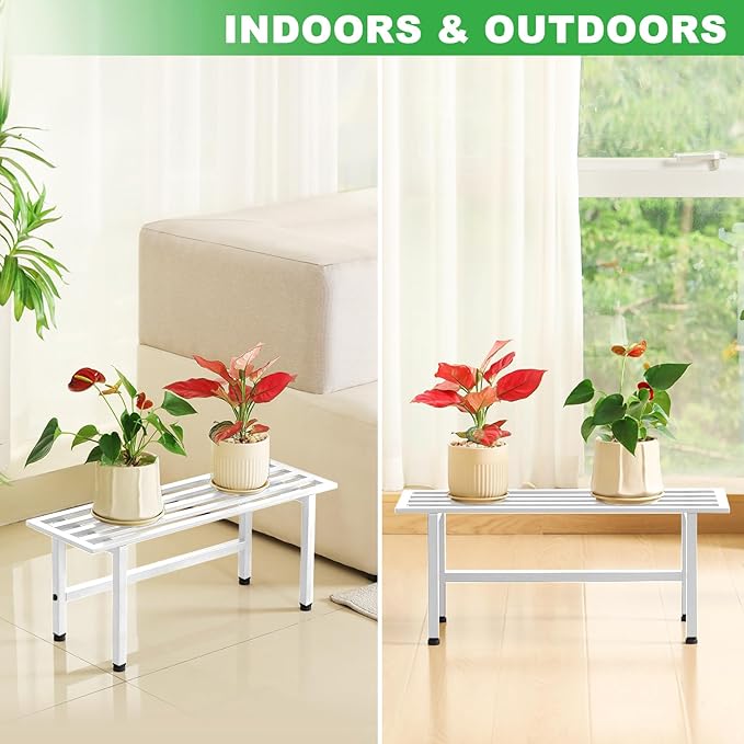 2 Pack Metal Plant Stand Outdoor Plant Shelf Indoor,1 Tier Heavy Duty Plant Stands for Multiple Plants,26" L x 10.12" H x 8.75" W,White Dipion