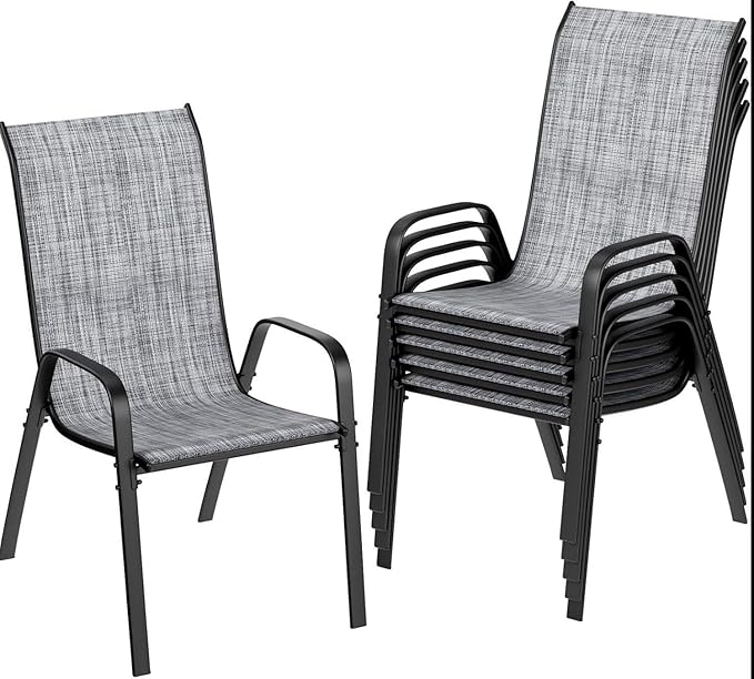 MAMIZO Patio Dining Chairs, Stackable All Weather Teslin Chair, Heavy Duty Outdoor Breathable Chairs Set, w/Armrests, Upgraded Chair FeetW/Strenthened Iron Spacers, 330 LBS (6, Grey) MAMIZO