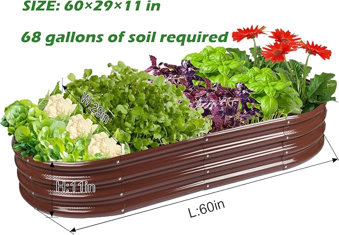 Raised Garden Bed Galvanized Planter Box Outdoor, Rot-Resistant Metal Garden Bed Planter for Vegetables Flower Herb (2- Brown) RaisedGardenBed