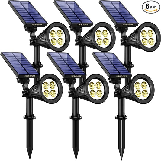 URPOWER Solar Lights Outdoor, Adjustable Spot Lights Outdoor, 2-in-1 Waterproof Landscape Spotlights Wall Light, Dusk-to-Dawn Solar Powered Light for Garden, Yard (6 Pack,Warm White) URPOWER