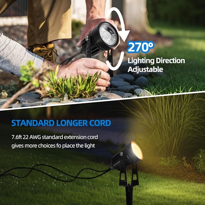 All-in-One Low Voltage Landscape Lighting, Dusk to Dawn Transformer Timer, Waterproof Spotlights, Dimmable LED Outdoor Landscaping Lights Kit for Yard Backyard Tree House 24V Warm White 4 Pack Sunmerit