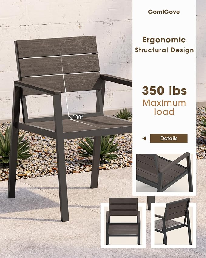 Outdoor Patio Dining Table, Aluminum & HDPS Outdoor Table with Umbrella Hole, All-Weather for Deck, Garden, Lawn, Backyard, Poolside (Charcoal) ComfCove