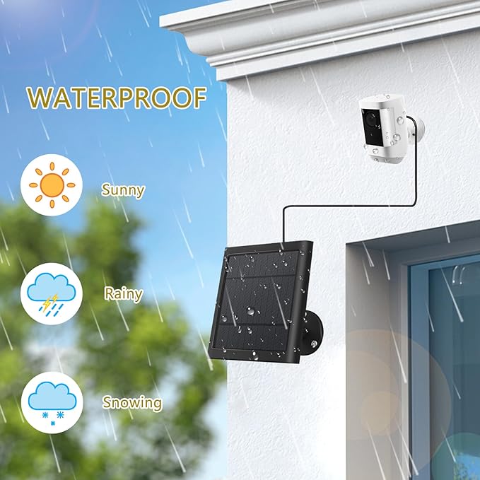 2 Pack - Solar Panel for Ring Security Camera Spotlight Cam Plus/Pro(Battery) Stick Up Cam/Pro Wireless Outdoor with 10FT/3M Long Cable Dustproof Waterproof BK Fehuatenda