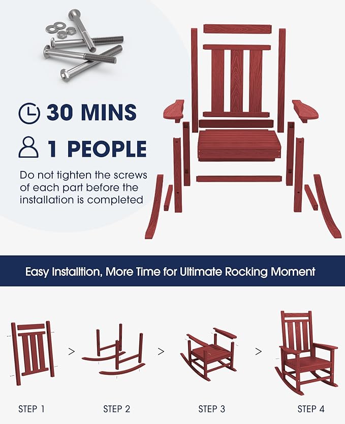 KINGYES Oversized Outdoor Rocking Chair Set of 2, All-Weather Patio Rocking Chairs for Porch, HDPE Outdoor Patio Rockers with High Back & Wide Seat for Garden, Lawn, Red KINGYES