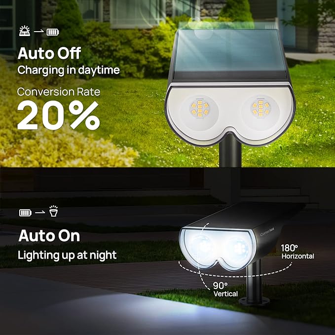 Solar Lights Outdoor Waterproof, Consciot 16 LEDs IP67 Spot Lights Outdoor, Auto On/Off Solar Landscape Spotlights, 2-in-1 Adjustable Wall Lights for Garden Yard Pathway, Cool White 4 Pack Consciot