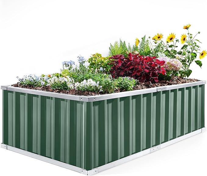 KING BIRD Raised Garden Bed 68" x 36" x 18" Heightened Galvanized Steel Metal Planter Box Outdoor for Deep-Rooted Vegetables, Flowers, Large Raised Bed Kit (Green) KINGBIRD