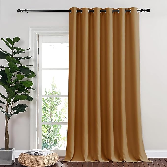 NICETOWN Room Divider Curtain 132 Inches Long, Wide Blackout Sliding Door Curtain for Bedroom, Room Darkening Privacy Window Curtain for Patio Door (1 Panel Set, Gold Brown, 80 x 132 Inch) NICETOWN