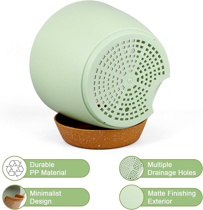 10/9/8 inch Self Watering Pots, Planter, Plant Pots with Mesh Drainage Holes for Indoor Outdoor Garden Plants, Plastic Flower Pots with Deep Reservoir for House Plants, Green with Brown WSMKSZ