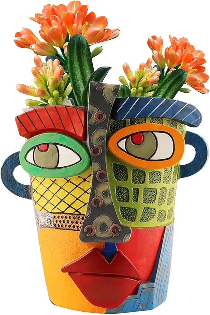 Abstract Face Planters Pots Head,Unique Head Planter for Indoor Plants,Funny Face Flower Pot,Colorful Plant Pots for Outdoor Garden Decor and Home Art Decoration(Modern) Midogaigai