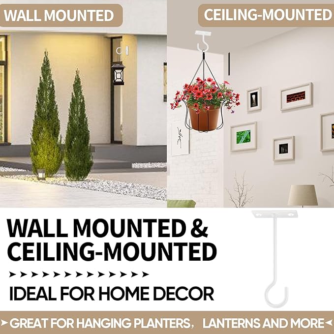 Plant Hooks 20Pack 6inch Hanging Bracket Metal Wall Hook,Anti-Rust Indoor Outdoor White QTJUST