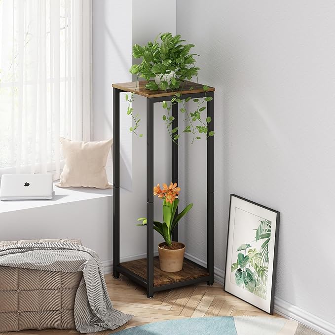 Plant Stand Indoor Corner Tall 2 Tier Metal Modern Flower Storage Plant Shelf Holder for Living Room Balcony Garden,Black (2 Tier-Black) YIZAIJIA