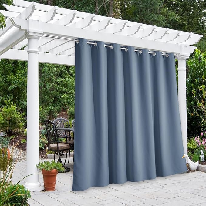 NICETOWN Outdoor Curtains for Patio W100 x L95 inch 2 Pieces, Sun Blocking Screen Shades 100% Privacy for Porch, Pergola, Lanai, Outside Deck, Weatherproof Blinds for All Season, Stone Blue NICETOWN