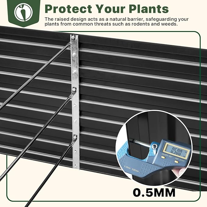 DTIG Galvanized Raised Garden Bed for Vegetables Flowers Herbs, Tall Metal Raised Garden Bed Kit with Garden Tools, Gloves, Plant Labels, Black 6×3×2FT DTIG