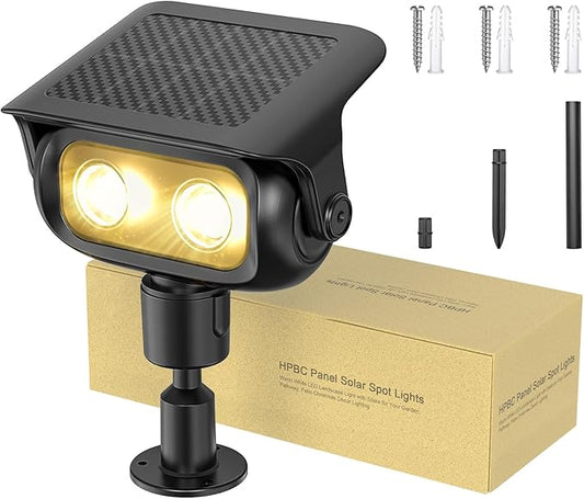 Solar Landscape Spotlights Outdoor Waterproof IP67, Warm White LED Spot Lights for Tree Flag Garden, Adjustable Solar Uplights Auto On Off with 2 Brightness Mode CREATESTAR