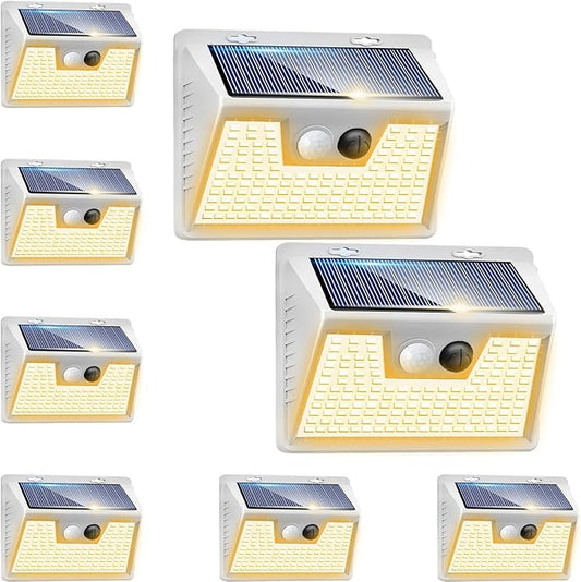 Peasur Solar Lights Outdoor Motion Sensor Waterproof, 8Pack 140LED White Solar Powered Fence Lights, 3 Modes Security Wall Lights for Garden Yard Outside Warm Peasur