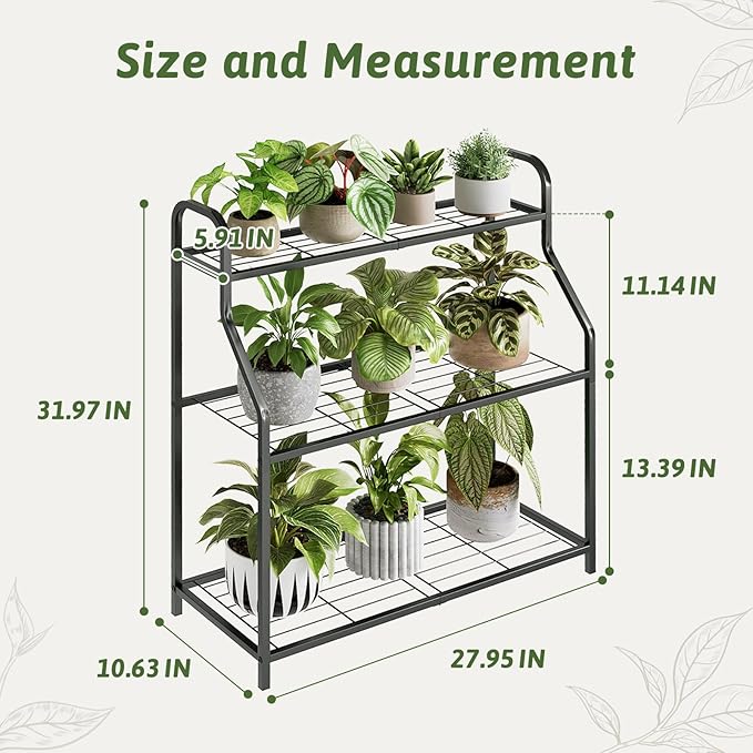 Plant Stand Outdoor 3 Tier Plant Stand Metal Plant Stands Waterproof Plant Holder Rack for Indoor Use Robust Flower Stand Plant Shelf for Living Room Balcony Garden Black Gentingbro
