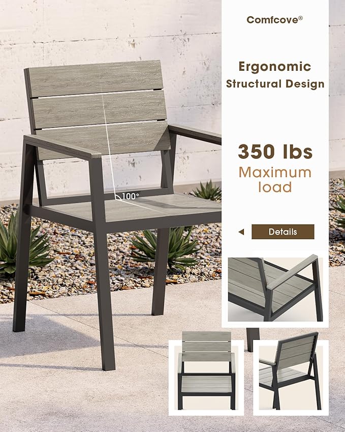 Outdoor Patio Dining Table, HDPS & Aluminum Outdoor Table with Umbrella Hole, All-Weather for Deck, Garden, Lawn, Backyard, Poolside (Classic Gray) ComfCove