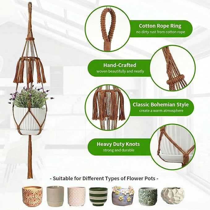 Macrame Plant Hangers, 5Pack Hanging Planters for Indoor Plants w/ 5 Set Hooks Handmade Cotton Rope Hanging Plant Holders Plant Hanger Indoor for Boho Home Decor (Planter Pot Not Included) TAOZIM