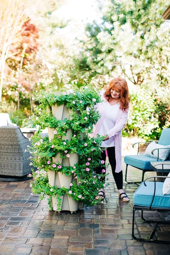 Greenstalk Patented Large 5 Tier Vertical Garden Planter with Patented Internal Watering System Great for Growing a Variety of Strawberries, Vegetables, Herbs, & Flowers (Stunning Stone) GreenStalkVerticalGardens
