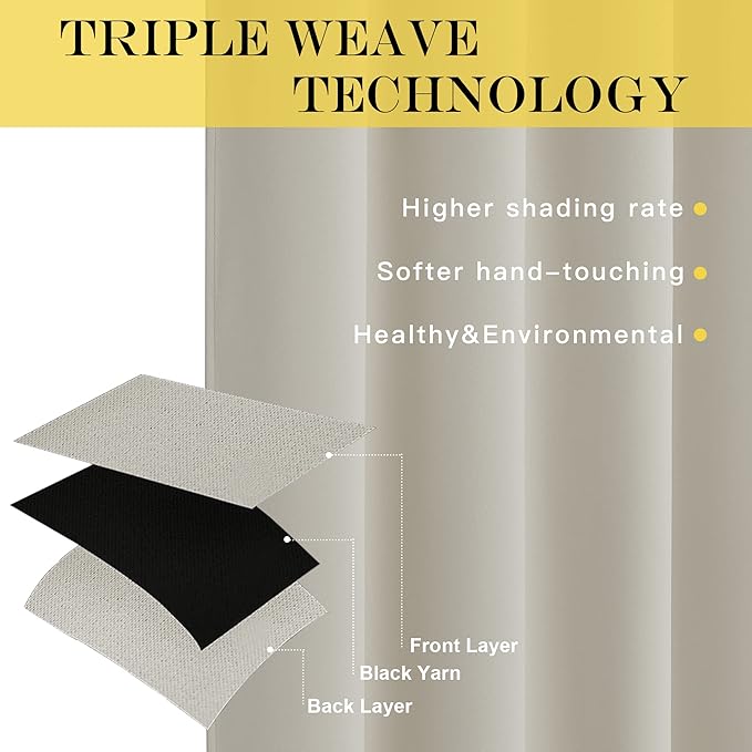 NICETOWN Blackout Natural Curtain for Living Room - Thermal Insulated Solid Grommet Sound Reducing Energy Saving Window Drape for Bedroom/Dining Room, 1 Panel, W52 x L84 NICETOWN
