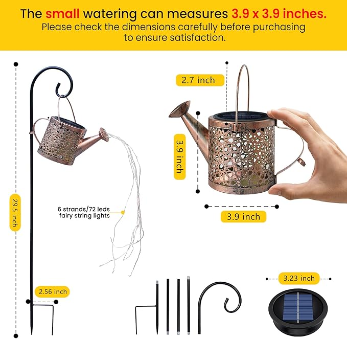 Solar Lights Outdoor Decorative, Metal Watering Can Lights Waterproof, Small Hanging Garden Decor Yard Outside Patio Lawn, Gifts for Mom Grandma Women Birthday(Warm White) Misawce