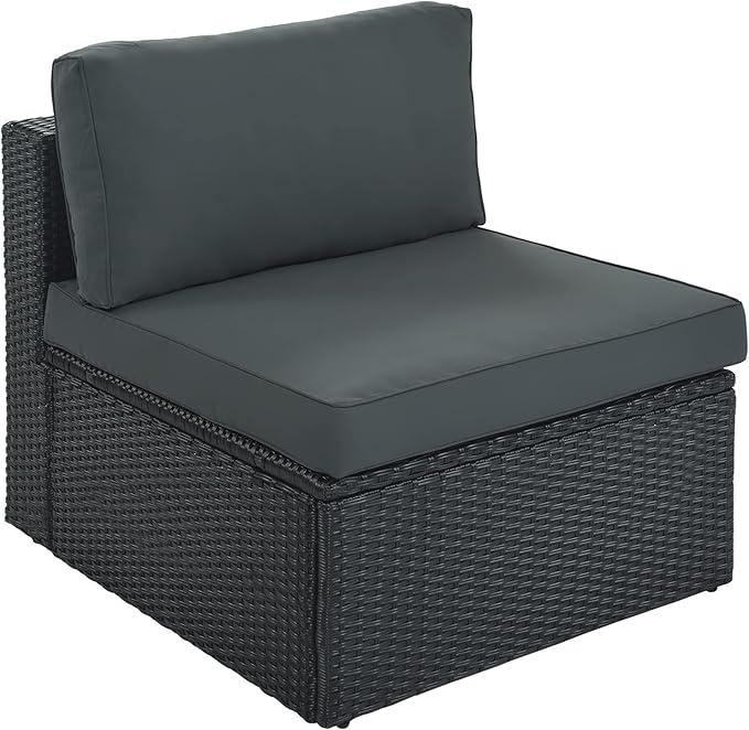 Merax 7-Piece Outdoor Wicker Sectional Sofa Set,Modular Rattan Conversation Set with Gray Cushions,Striped Green Pillows & Tempered Glass Coffee Table for Patio,Garden,Deck,Black Merax