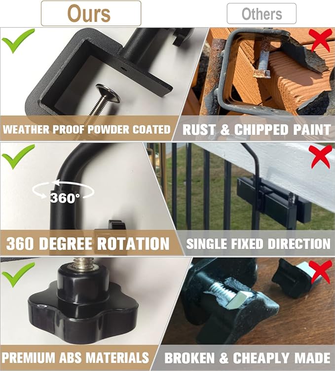 38 Inch Extended Reach Deck Hook Hanger for Railing, Heavy Duty Outdoor Plant Hook Holder for Hanging Bird Feeder Flower Basket Planter or Lanterns, 1 Pack Tuohours