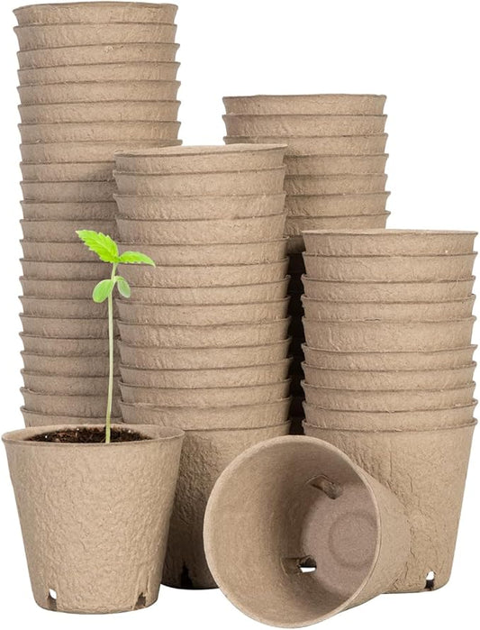 VIVOSUN Peat Pots, 60 Packs 3.15-Inch Seed Starting Pots with Drainage Holes, Round Nursery Pot, 20 Plant Labels for Flowers, Plants, Vegetables, 60Pcs VIVOSUN