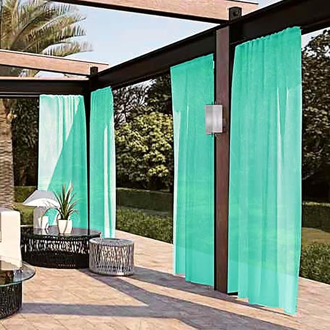 SpaceDresser Waterproof Outdoor Sheer Curtains for Patio - 4 Panels Rod Pocket Indoor Voile Sheer Curtain for Living Room,52W x 108L inch, Turquoise SpaceDresser