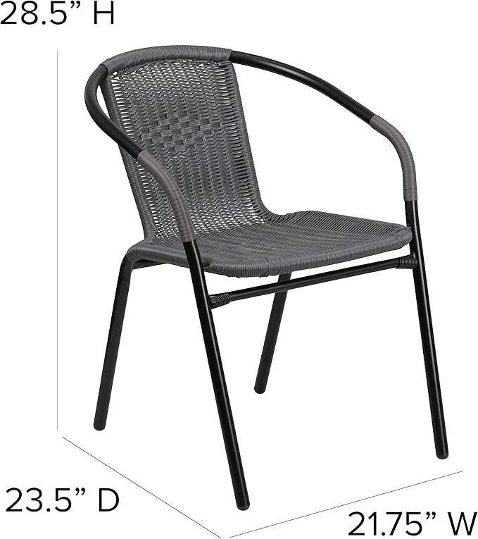 Flash Furniture Lila Modern Rattan Indoor/Outdoor Stackable Dining Chairs, Stacking Rattan Bistro Chairs for Patio or Restaurant, Set of 4, Gray FlashFurniture