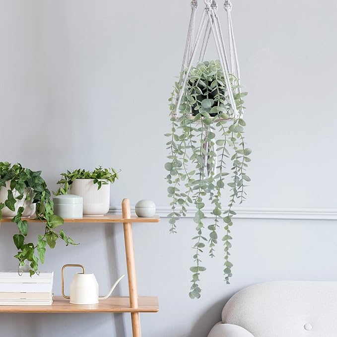 COCOBOO 2 Pcs Artificial Eucalyptus Plants Shelf Hanging Fake Plant in Pot for Wall Bedroom Home Patio Indoor Outdoor Decor COCOBOO