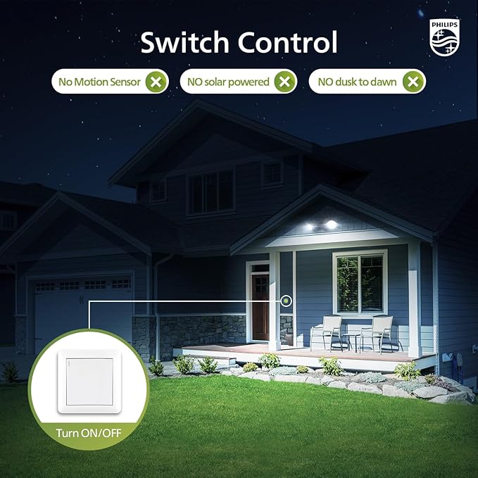 Philips 44W 3500LM ‌LED Security Flood Light‌ ‌Outdoor‌，Switch Controlled Aluminum ‌Security Light‌, 2 Adjustable Heads，5000K Daylight，Wet Location for Patio, Garden, Yard Lights PhilipsLightingLED