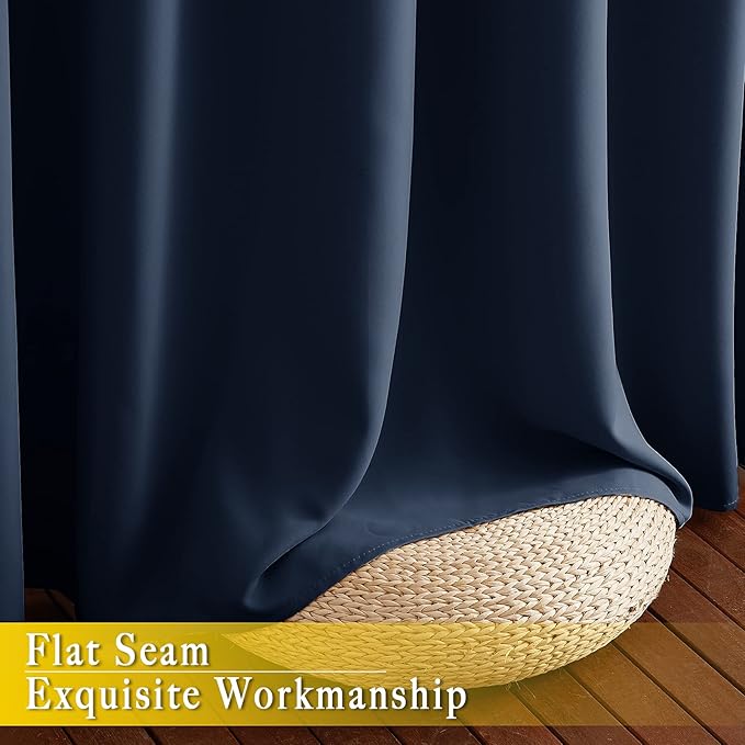 NICETOWN Blackout Navy Blue Bedroom Curtain 118 inches Long, Grommet Thermal Insulated Room Divider Drape Solid Window Treatment for Sliding Door/Living Room, W80 x L118, 1 Panel NICETOWN