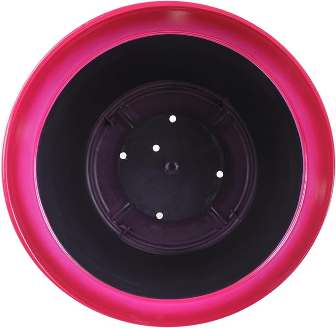 Garden Elements Indoor/Outdoor Glazed Brushed Happy Plastic Planter, Large, Bright Pink, 15" GardenElements