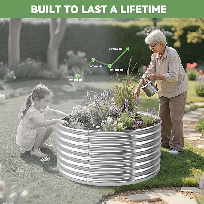 4 Pack 3x3FT Round Raised Beds for Gardening, Corrugated Galvanized Steel Raised Garden Bed, Outdoor Metal Above Ground Garden Bed for Vegetables and Flowers-3x3FTx10Inch OZMSHF