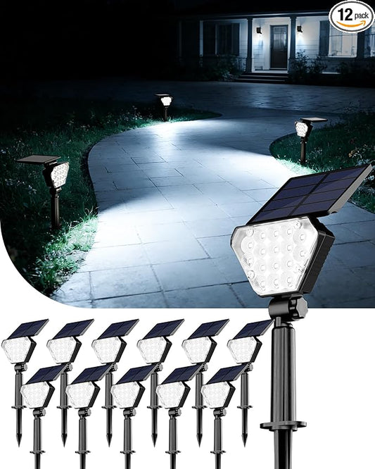 T-SUN Solar Lights Outdoor Waterproof IP65, 12 Pack LED Solar Spot Lights Color Changing IP65 Waterproof Smart Auto On/Off for Outside Landscape Garden Yard Lawn Pathway Patio Driveway T-SUN