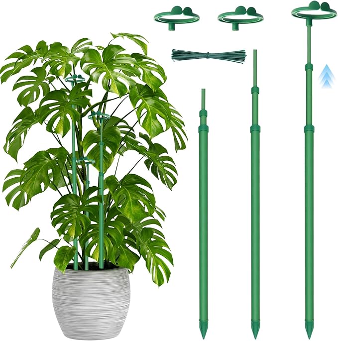 Telescoping Plant Stakes,3Pcs 17.9In to 42.3In Adjustable Monstera Plant Support Orchid Sticks with Clips, Plant Sticks Support Tall for Monstera,Orchids,Tomatoes,Vines & Indoor Outdoor Plants Stroller
