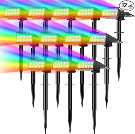 Solar Spot Lights Outdoor Color Changing, [7 Mode/12 Pack] Christmas Landscape Spotlights, Solar Lights Outdoor Waterproof,Led Powered Flood Light for Halloween Pathway Yard Garden Tree Walkway WENATY