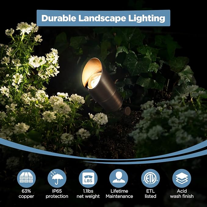 Gardencoin Solid Brass Outdoor Landscape Spotlights, 12V Heavy Duty Low Voltage LED Spot Light Waterproof for Garden and Yard Up Lighting, Bronze Accent Lighting Fixture Without Bulb, 6 Pack Gardencoin