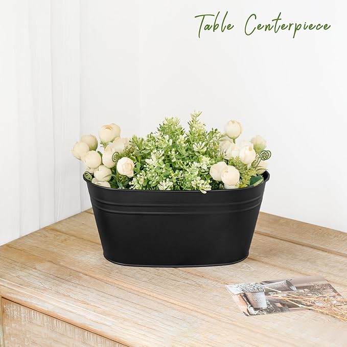 Dahey 10.5 Inch Metal Iron Hanging Flower Pots for Railing Fence Hanging Bucket Pots Countryside Style Outdoor Planter Window Flower Plant Holder with Detachable Hooks Home Decor, Black,4 Pcs Dahey
