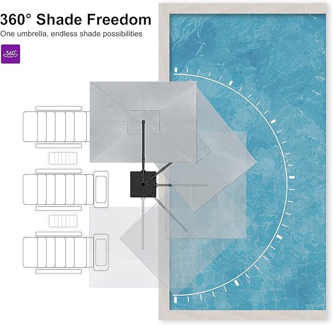 PURPLE LEAF 9' X 11.5' Rectangle Cantilever Umbrella with Base Outdoor Large Aluminum Patio Umbrella with 3-Year Fade Resistance Recycled Fabric and 360-degree Rotation for Deck Garden, Pebble Grey Rootora