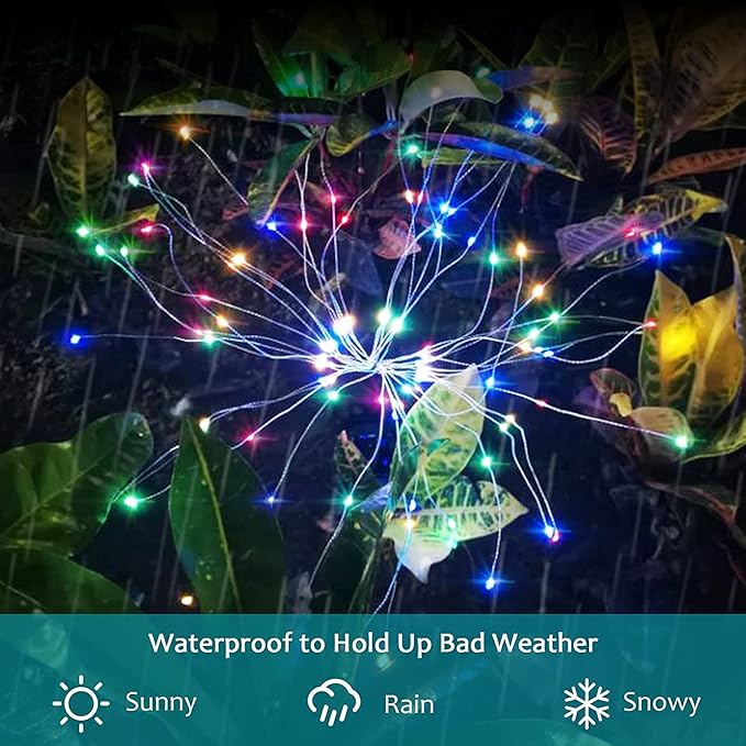 JJGoo Solar Firework Lights, 2 Pack 180 LEDs 2 Lighting Modes Solar Lights Outdoor Waterproof for Garden Patio Walkway Pathway Party Wedding Christmas Decorative - Colorful JJGoo