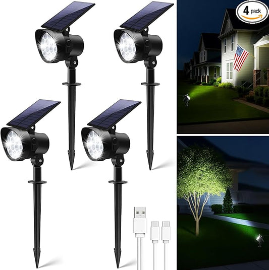 ALUSSO® Solar Landscape Spotlights 3CCT, Dimmable Solar Spot Lights Outdoor, 30° Beam Angle Solar Powered Lights Dusk to Dawn,IP65 Waterproof Flag Pole Solar Light for Yard Pathway Garage Patio,4 Pack ALUSSO