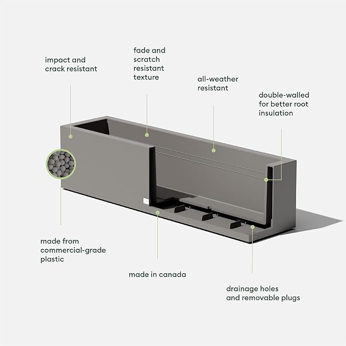 Veradek Block Series Window Box Planter - Rectangular Flower Pot for Indoor or Outdoor Window Sill/Balcony | All-Weather Use with Drainage Holes | Modern Décor for Succulents, Herbs, Small Plants VeradekOutdoor