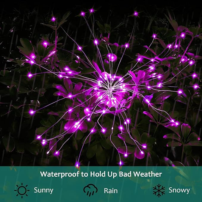 JJGoo Solar Firework Lights, 2 Pack 120 LEDs 2 Lighting Modes Solar Garden Lights Outdoor Waterproof for Yard Patio Walkway Pathway Party Wedding Christmas Decorative - Pink JJGoo