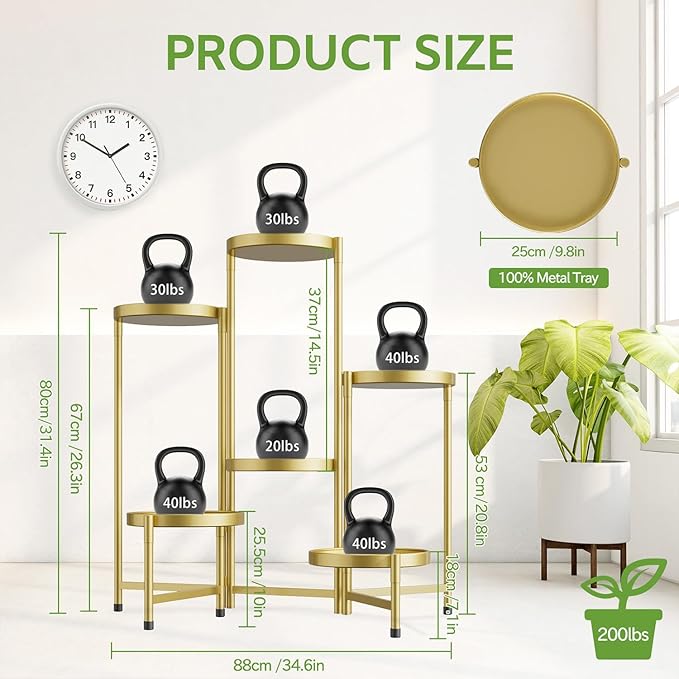 iDavosic.ly 6 Tier Large Plant Stand Indoor, 10 Inch Wide Tall Corner Metal Plant Stands Outdoor for Multiple Plants, Folding Tiered Flower Display Holder Rack Shelf, Gold iDavosicly