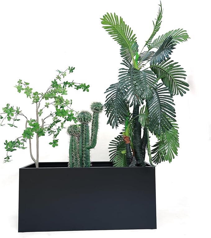 40" L x 16" W x 18" H Metal Large Rectangular Planter - Long Planter Box for Outdoor Patio/Porch Planter Boxes Outdoor Modern Design for Plants, Flowers, Garden,Spliced Flower Pot (Black) MinCHI257