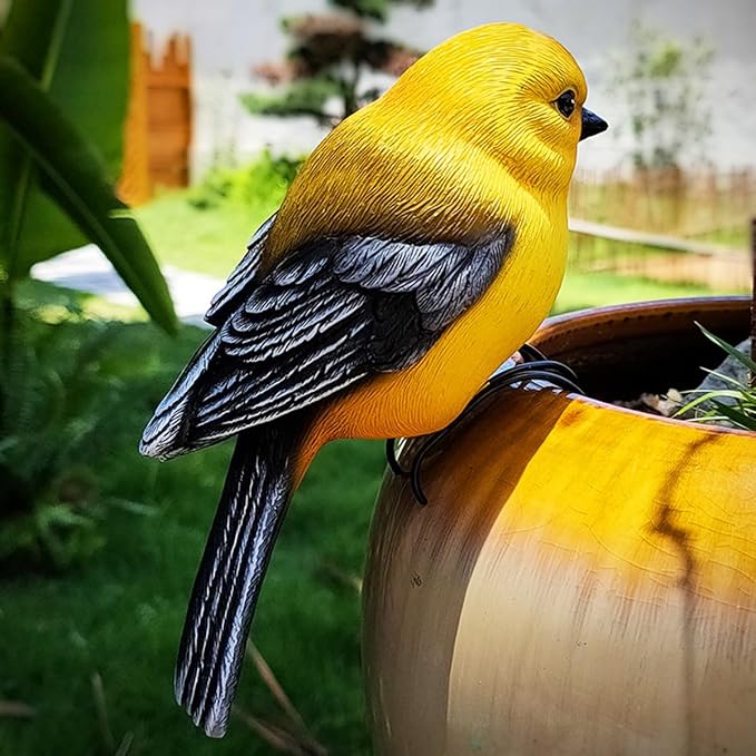 Garden Bird Statue Flower Pot Hugger Outdoor Decor for Tree, 6.7" Tall Resin Bird Figurine Plant Pot Decorations for Fence Balcony Patio Lawn Yard Ornaments (Yellow) JARPSIRY